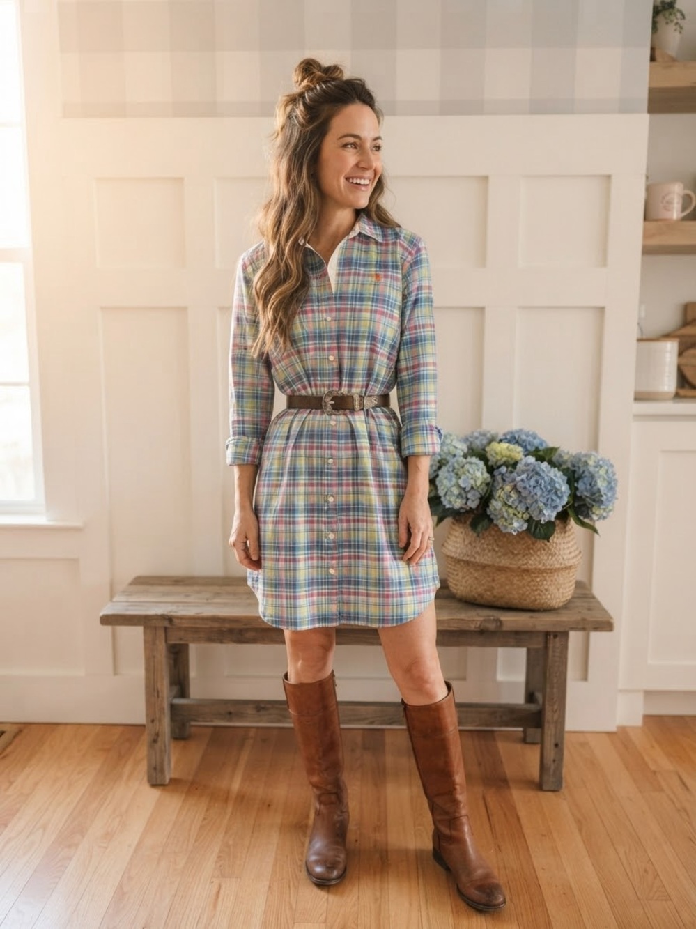 U.S. Polo Assn. Pastel Plaid Shirt Dress in Blue, Pink & Green XXL